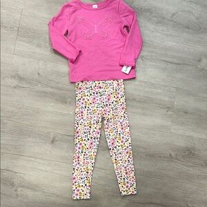 Pink Long Sleeve Top and Floral Leggings Set